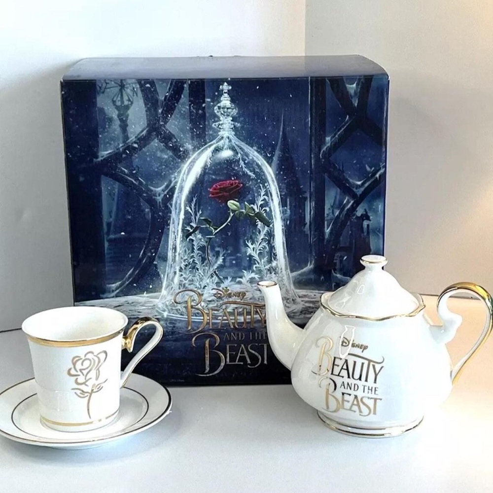 Disney Beauty and the Beast White and Gold Tea Set